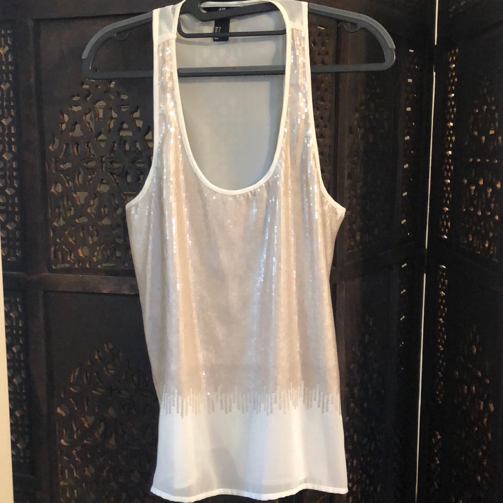 Sheer, sequined tank top